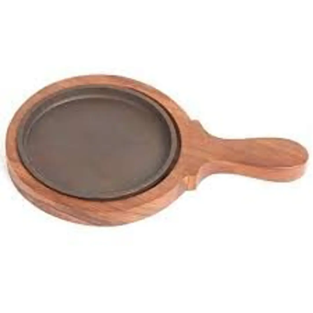 Buy Anaya Afroz Iron Sizzler Tray Plate With Wooden Base Round Sizzler