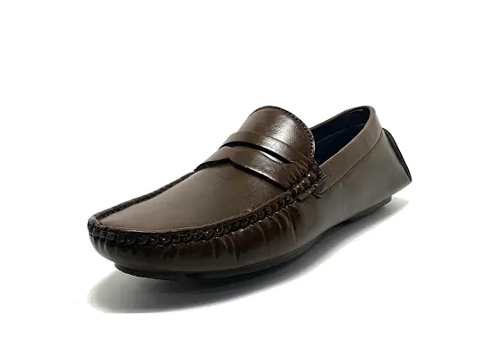 Elite Brown Synthetic Solid Loafers For Men
