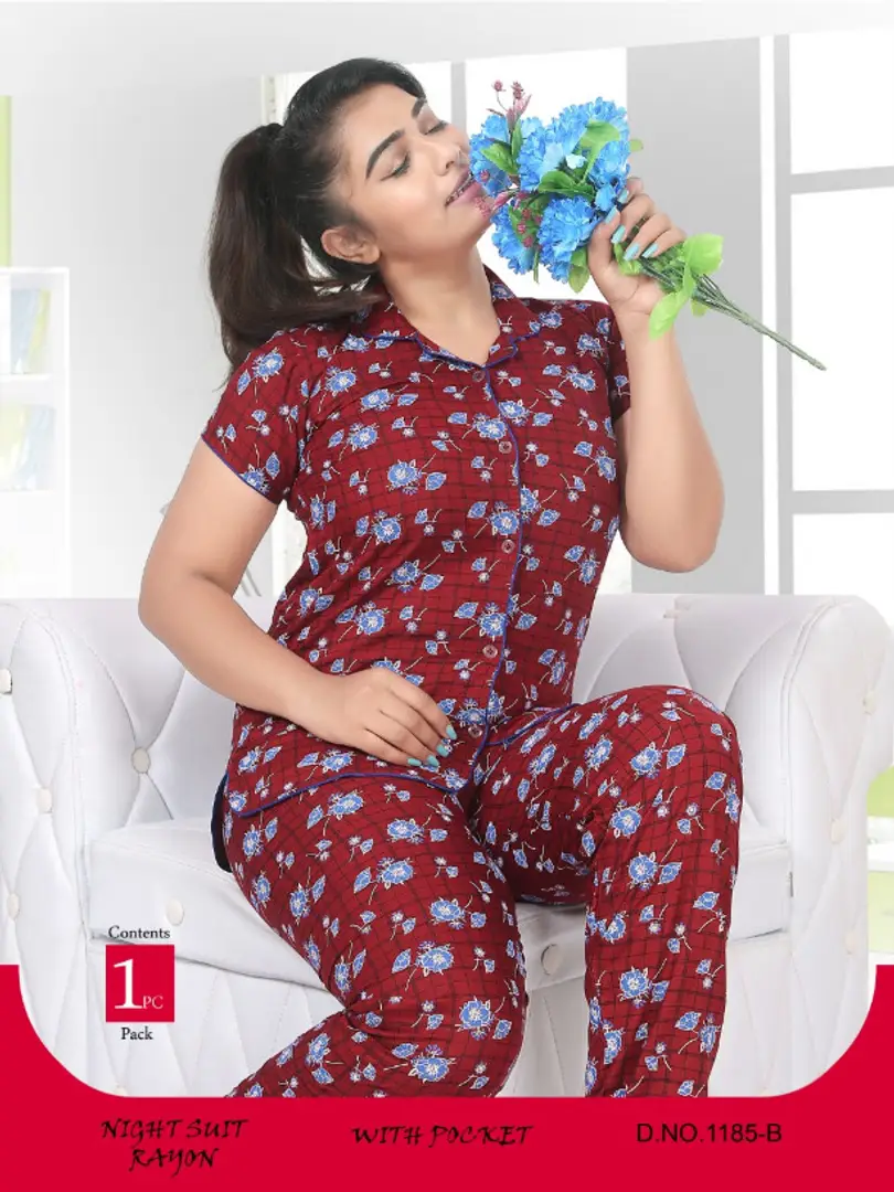 Buy Bunaai Tulsi Pink Floral Cotton Night Suits For Women Online