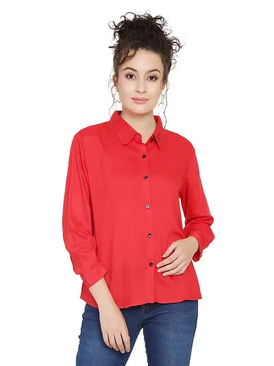 Red Rayon Solid Regular Fit Shirt