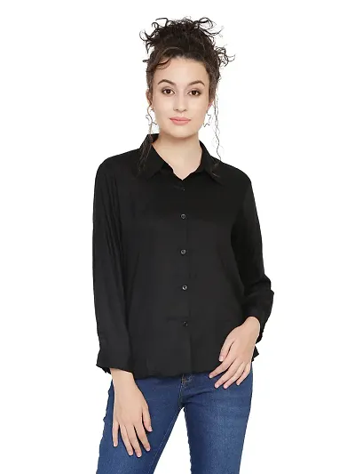 Black Rayon Solid Regular Fit Shirt