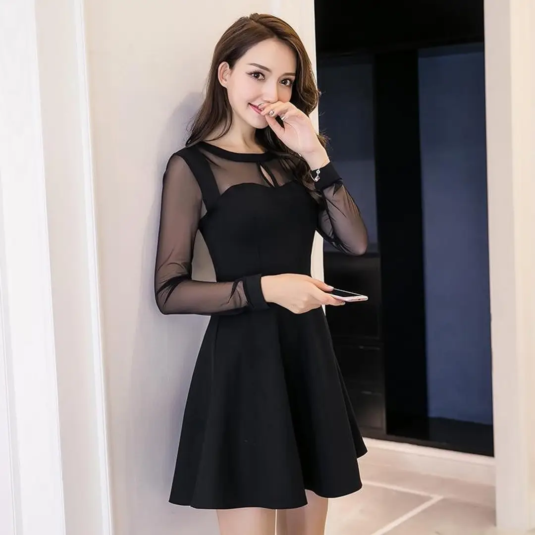 One-Shoulder Simple Black Party Dress by La Femme