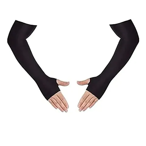 Pair Black Full Arm Sleeves Gloves with Thumb Hole. UV, Dust & Sun Protective Full Hand Cotton Gloves for Men and Women