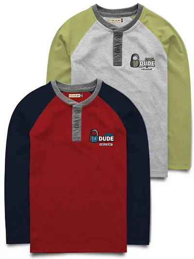 Kids Multicoloured Raglan Sleeve T-shirt For Boys-Pack of 2