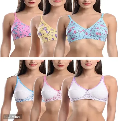 Buy StyFun Women Cotton Non-Wired Bra, Non-Padded, Full Coverage Bra,  T-Shirt Bra, Everyday Bras, Cup-B, Multi-Color Printed Solid Design, Pack  of 6, Size- 36 Online In India At Discounted Prices