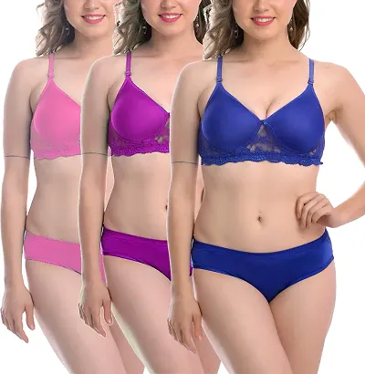 Buy CSU Women's Cotton Non Padded Lingerie Set - Pack of 3 Online In India  At Discounted Prices