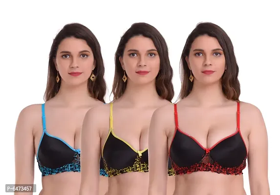 Buy Fabulous Cotton Blend Printed Padded Bras-Pack Of 3 Online In