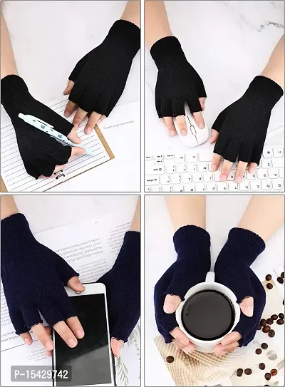 Buy Neeba Black Fingercut/fingerless Gloves Winter Half Finger Knit Gloves  For Men (pack Of 2) Online In India At Discounted Prices