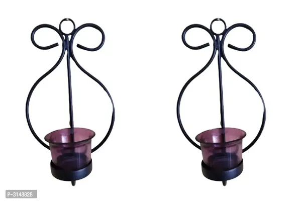 Stylish Purple Glass  Iron Tealight Candle Holder wall Hanging(Pack Of 2)