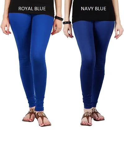 Stylish Cotton Lycra Blend Solid Leggings For Women (Royal Blue