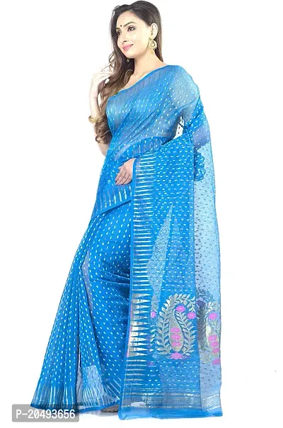 Buy CHARUKRITI Allover Zari Weaving Sky Blue Jamdani Saree with Unstitched  Blouse online