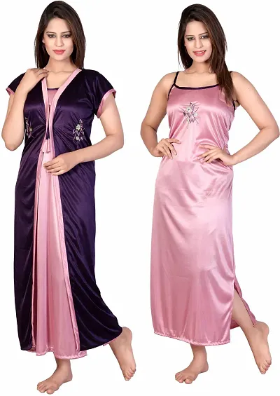 Best Selling 2-IN-1 Satin Night Gowns/Nighty at Best Prices