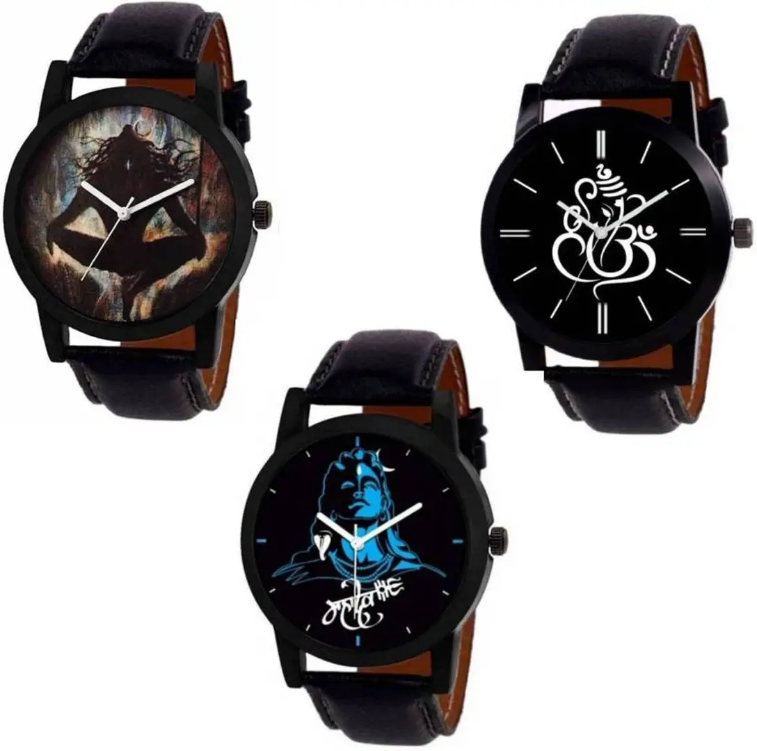 Tandav Ganpati Prnit Mahadev Watches Combo Of 3