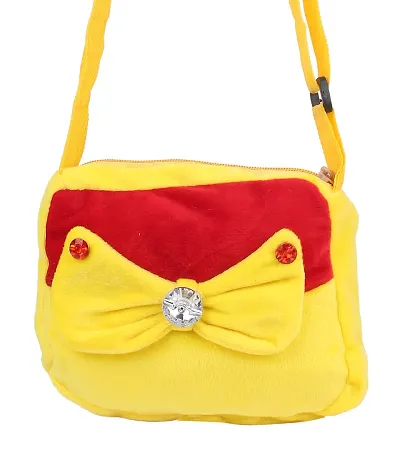 Faux Fur Yellow And Red Coloured Zipper Closure Sling Bag