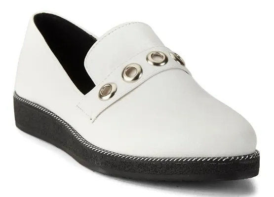 Synthetic Leather Broad       Toe Comfortable White Shoes For Women