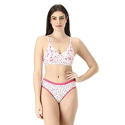 Benivogue Cotton Panty Cotton Bras Set for Girl's , Floral Heart Printed  Women Lingerie Innerwear Set for Every Use, Pure Cotton Bra Penty Set