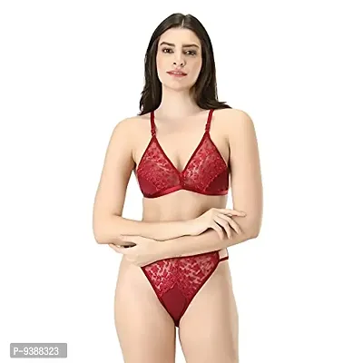 Buy online Red Lace Bra And Panty Set from lingerie for Women by