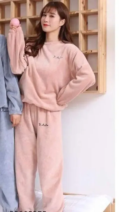 Woolen Fur Winter Nightsuit for Women