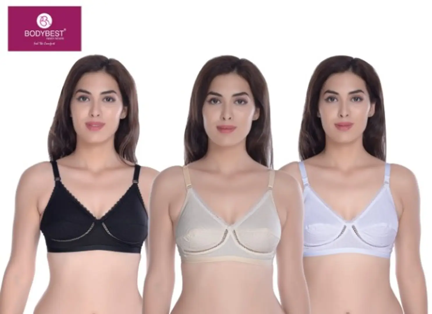 Multicoloured Cotton Blend Bras, Combo Of 6 Bras