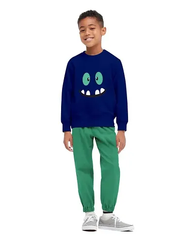 NOT BAD BOY Monster Face Full Sleeve Stylish Printed Tshirt with Pant for Boys | Pack of 1 |