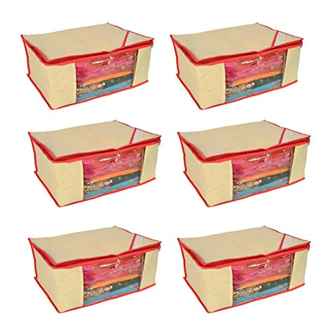 single saree packing cover set of 6 Foldable Clothes Storage Bag cover/  Wardrobe Organizer Non woven