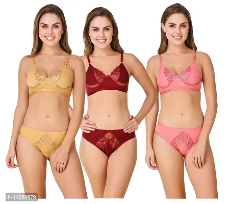 Buy In Beauty Ladies Undergarments Bra and Panties Set Pack of 3 Multicolor  (38, Multi-Coloured) Multicolour Online In India At Discounted Prices