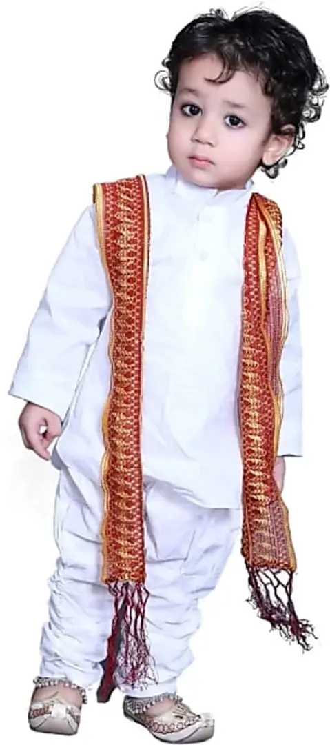 Stylish Cotton Blend Kurta with Pajama And Muffler Set For Boys