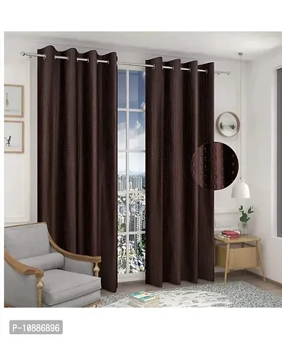 Home Solution Long Crush Curtains for Living Room, Polyester Long Crush Eyelet Punch Curtain for Door (Dots-Brown, 4 Feet x 7 Feet)-thumb0