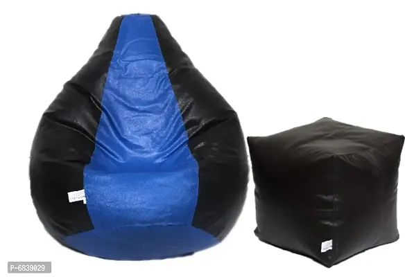Leatherette Bean Bag Cover and Puffy Cover (Without Beans, Cover Only) Blue  Black-thumb0