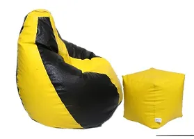 Leatherette Bean Bag Cover and Puffy Cover (Without Beans, Cover Only) Yellow  Black-thumb2