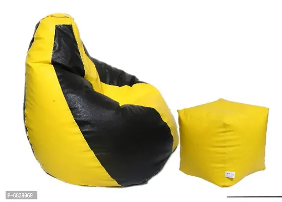 Leatherette Bean Bag Cover and Puffy Cover (Without Beans, Cover Only) Yellow  Black-thumb3