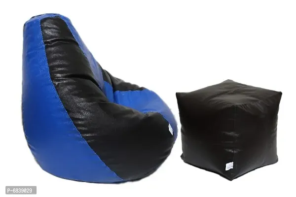 Leatherette Bean Bag Cover and Puffy Cover (Without Beans, Cover Only) Blue  Black-thumb3