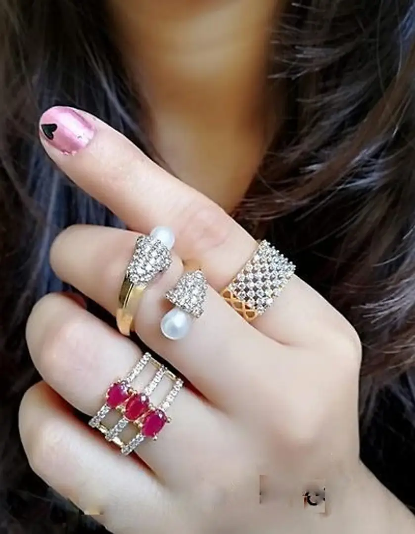 Multicoloured Brass Artificial Stone Rings For Women