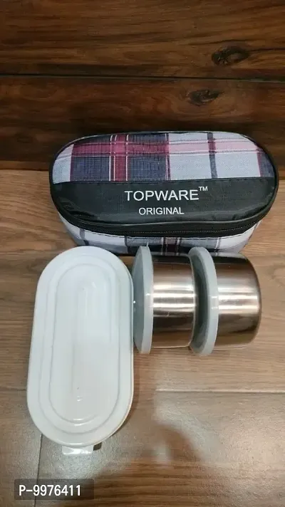 Buy Bag Tiffin Top Ware Lunch Box 2 Steel Containers 1 Plastic
