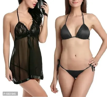 Buy Women Sexy Short Net Nighty and Satin Bikini Set (Bra-Panty Set) Online  In India At Discounted Prices