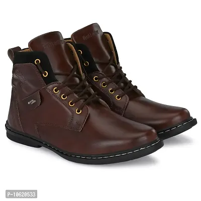 Stylish Leather Dark Brown Lace Ups High Ankle Length Mens Casual Boots-thumb1