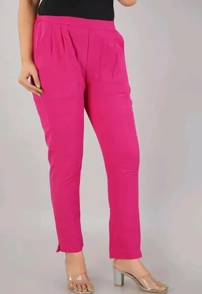 Cotton Blend Solid Mid - Rise Trousers