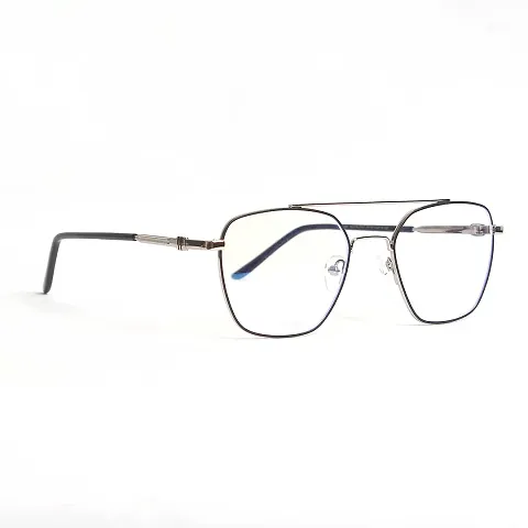 Nitshwet | Square Blue Cut Computer Glasses Metal Eye Frame | Zero Power, Anti Glare & Blue Ray Cut For Men & Women
