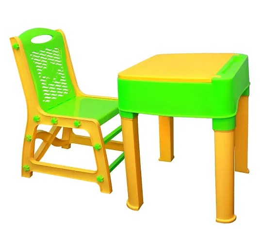 PYORIT Junoir's Study Table and chair Set-1 for 3 to 12 Years Kids (Medium,Green Yellow)