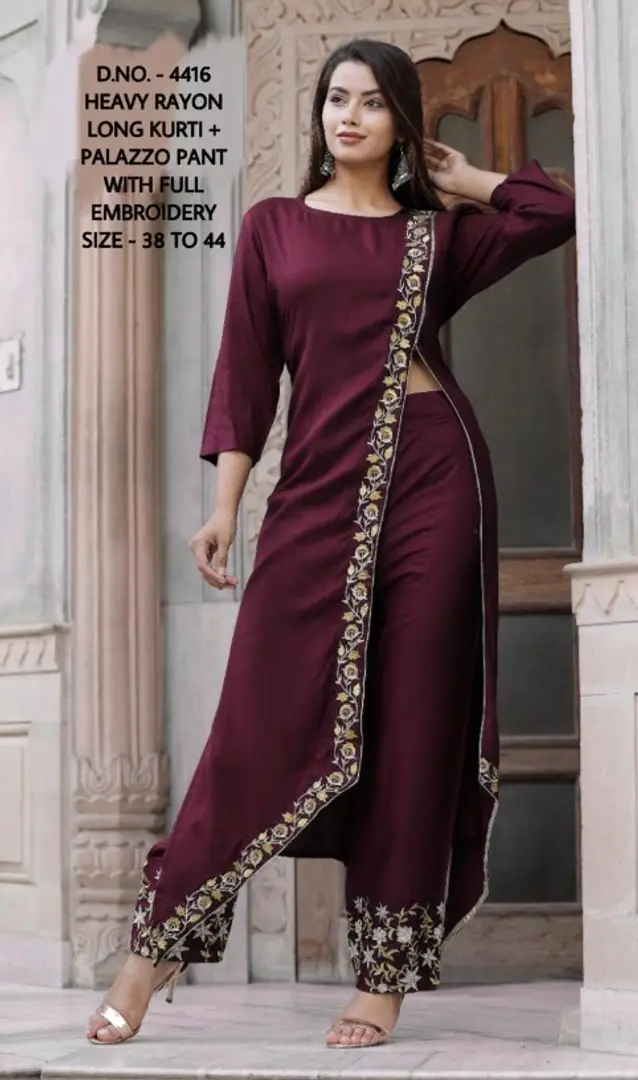Stylish Rayon Embroidered Kurta With Palazzo set