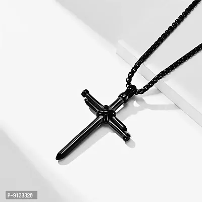 Syfer Classic Mens Nail Necklace Black Silver Nail Cross Pendant Chain Boys  Black Silver Stainless Steel Pendant - Price History