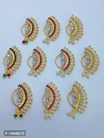 Buy MEENAZ nath for women girls kid ladies Maharashtrian Traditional Pearl  Temple Jewellery marathi Banu Nathiya Press Nose pin Nose Ring bridal  Wedding piercing design Combo Gold Non pierced fashion moti at