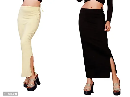 Women's Saree Shapewear/Petticoat. Drawstring Cotton Blended Shapewear dori Dress for Saree.Beige Black L-thumb0