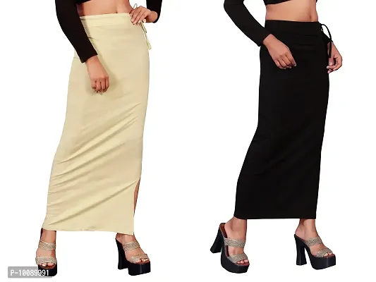 Women's Saree Shapewear/Petticoat. Drawstring Cotton Blended Shapewear dori Dress for Saree.Beige Black L-thumb4