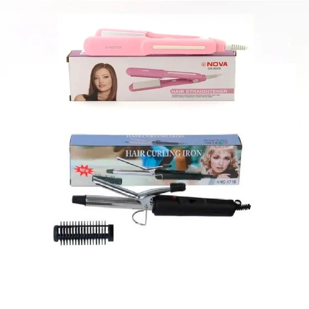 Nova Hair Straightener MP-8006 and Nova NHC 471B Professional Hair Curling  Iron Combo Pack