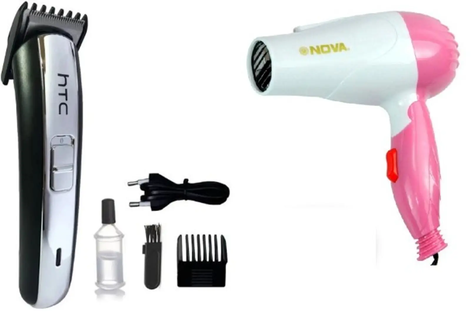 HTC AT-1102 Professionl Runtime: 45 Trimmer for Men and Nova Foldable 1000w  Hair Dryer Pack of 2 Combo