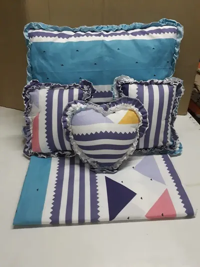 Bedding Set With 1 Double Bedsheet And 2 Pillow Covers  2 Cushion Covers  1 Heart Shape Cushion, 90 x 100 Inches, Design5