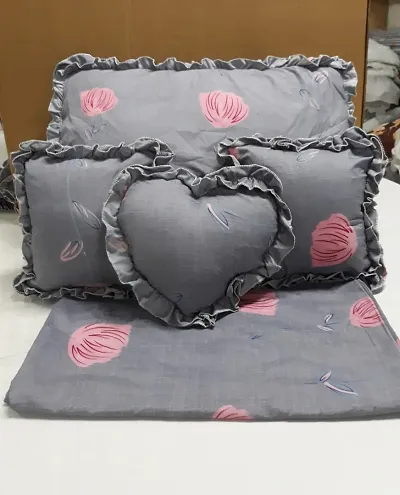 Bedding Set With 1 Double Bedsheet And 2 Pillow Covers  2 Cushion Covers  1 Heart Shape Cushion, 90 x 100 Inches, Design8