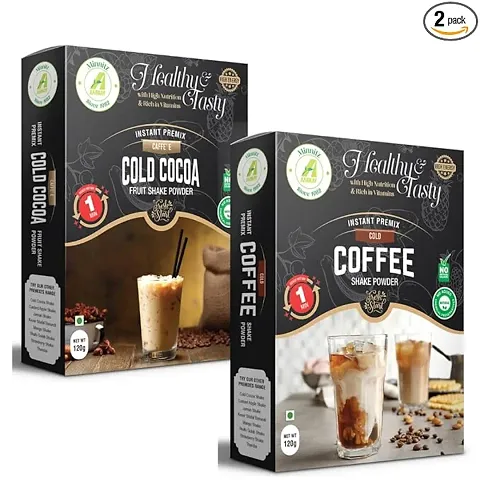Minnitz Natural Instant Healthy Cold Cocoa And Cold Coffee Milk Shake Premix Powder Combo (120G Each) In Pack Of 2