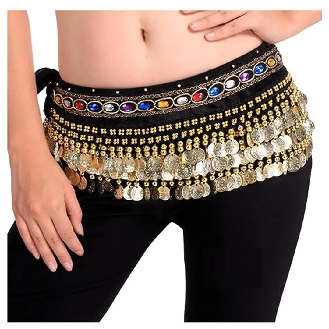 MasterEcom Velvet Belly Dance Belt/Hip Scarf/ Waistband Belt Skirt/ Golden Coin  Belt for Women